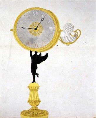 Projekt zegara Ormolu, ok. 1825 (pióro i atrament oraz akwarela na papierze) autorstwa French School