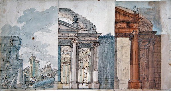 Projekt scenografii operowej, koniec XVIII wieku (pióro, tusz i akwarela na papierze) autorstwa French School