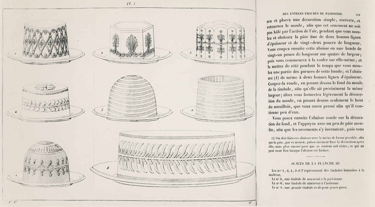 Wzory dla Timbale de Macaroni autorstwa Antonina Carême (grawerowanie) autorstwa French School