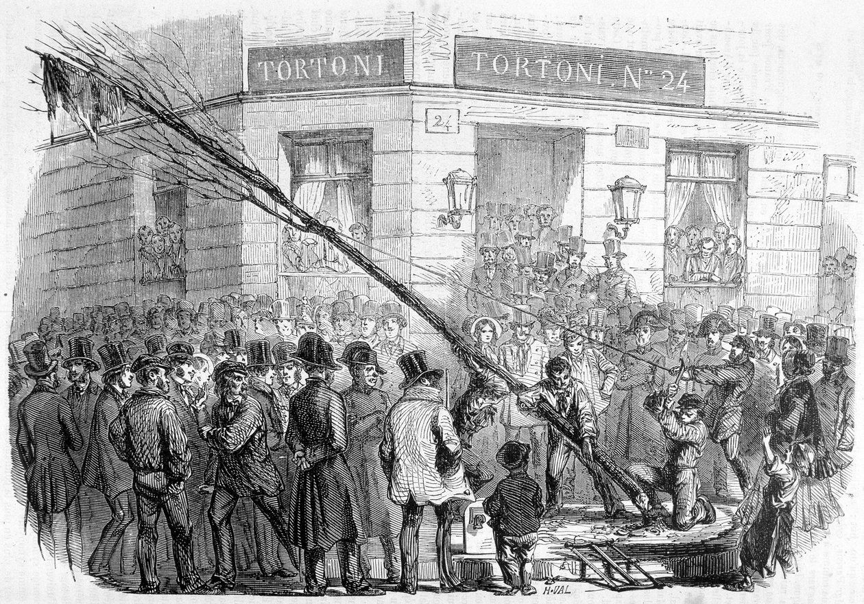 Zniszczenie drzew wolności (luty-marzec 1850) - we „Współczesnej historii Francji”, Hachette, Paryż autorstwa French School
