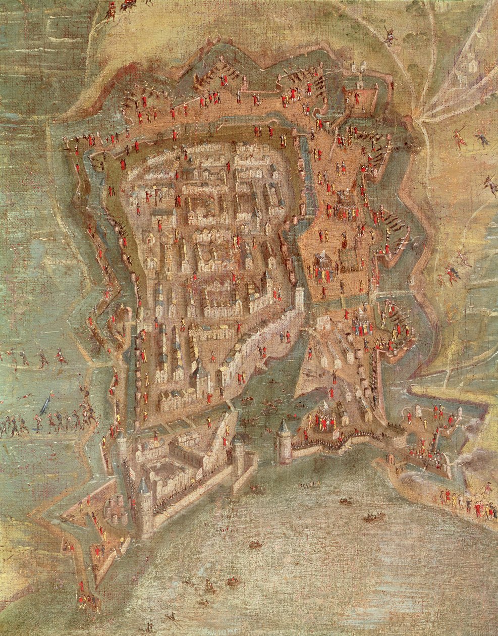 Szczegół - Oblężenie La Rochelle przez wojska kardynała Richelieu w latach 1627-68 (olej na płótnie) autorstwa French School