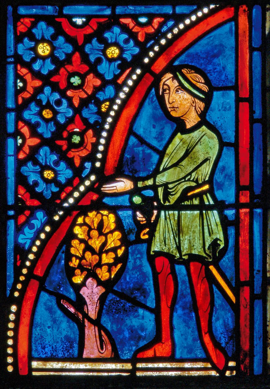 Fragment okna przedstawiający sceny z życia św. Marii Egipcjanki autorstwa French School