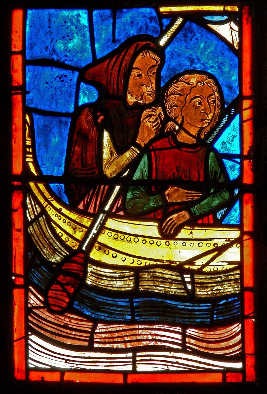 Fragment okna przedstawiający sceny z życia św. Marii Egipcjanki autorstwa French School