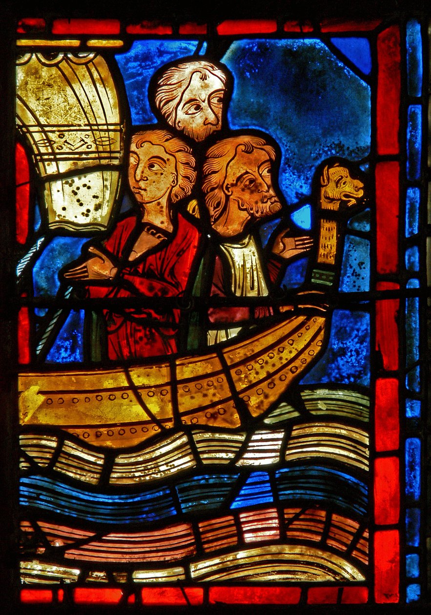 Fragment okna przedstawiający sceny z życia św. Marii Egipcjanki autorstwa French School