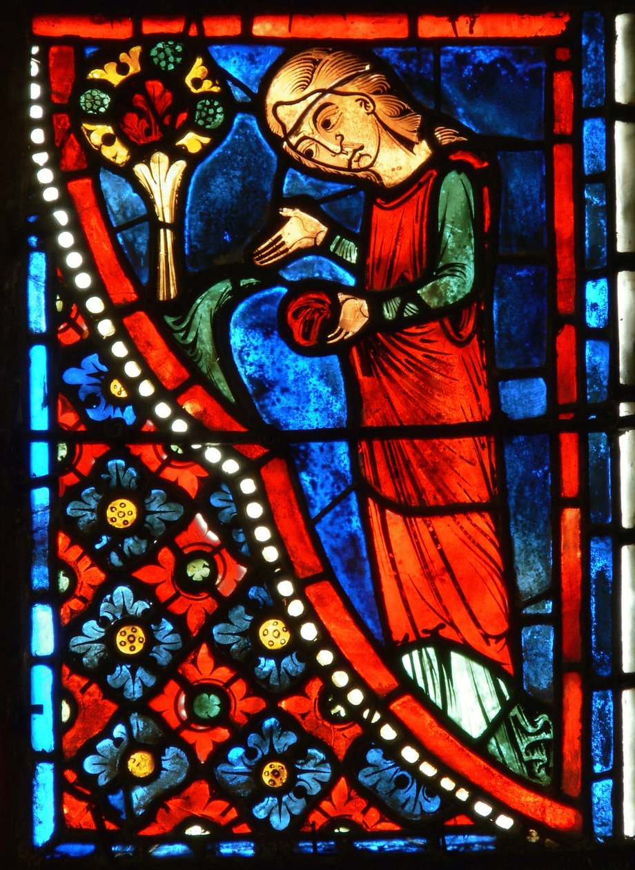 Fragment okna przedstawiający sceny z życia św. Marii Egipcjanki autorstwa French School