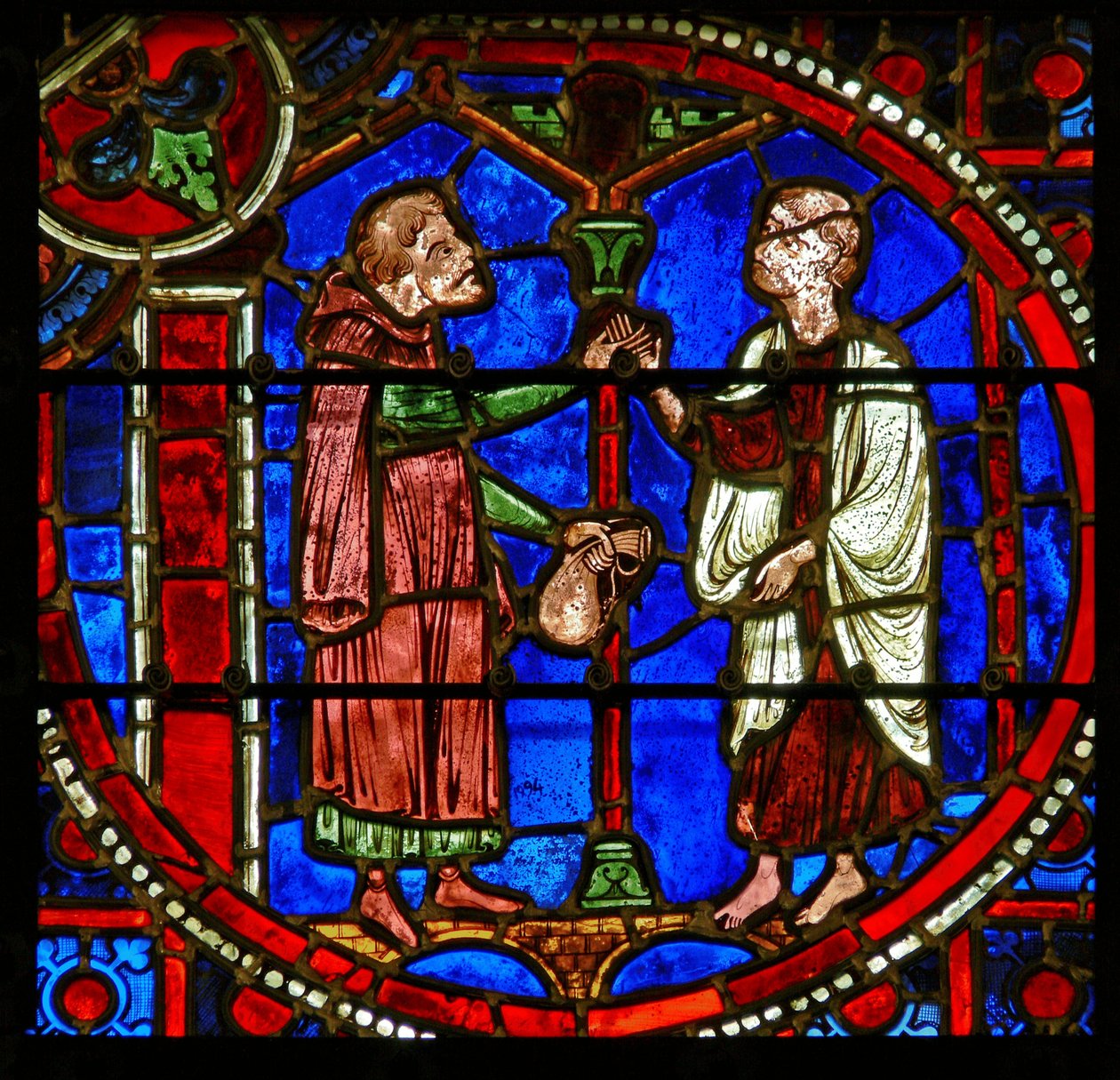 Fragment okna przedstawiający sceny z cudu Teofila autorstwa French School