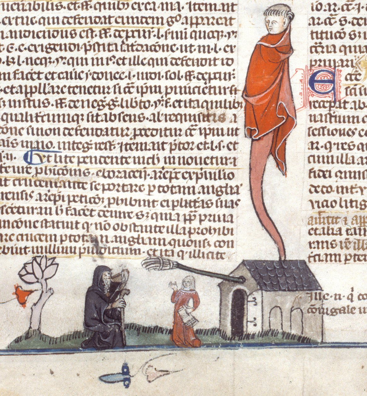 Fragment sceny przedstawiającej pustelnika siedzącego przed tawerną i pijącego piwo, ok. 1300-40 (atrament na pergaminie) autorstwa French School