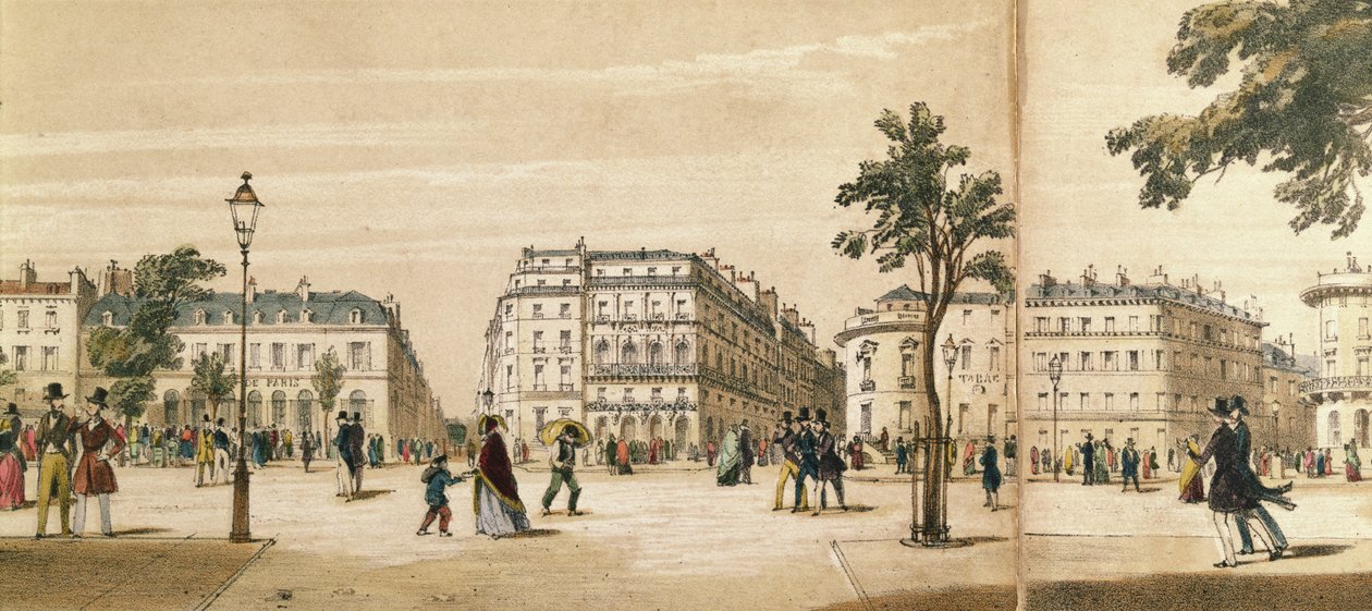 Fragment panoramy Boulevard des Italiens, c.1840 (kolor lito) autorstwa French School