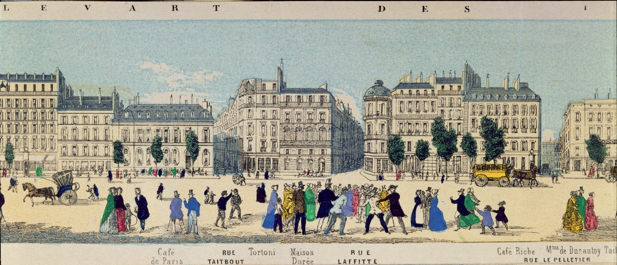 Fragment panoramy Boulevard des Italiens, c.1840 autorstwa French School
