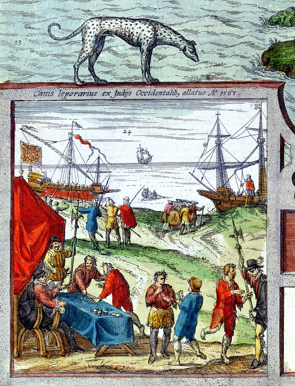 Fragment widoku portu Kadyks przedstawiający handel z Indiami Zachodnimi autorstwa French School