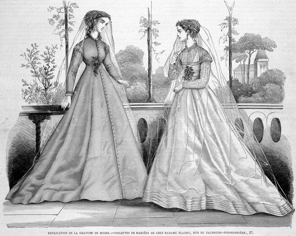 Dwie toalety ślubne od Madame Fladry - w „”La Mode illustrée””” z 29.09.1867. autorstwa French School