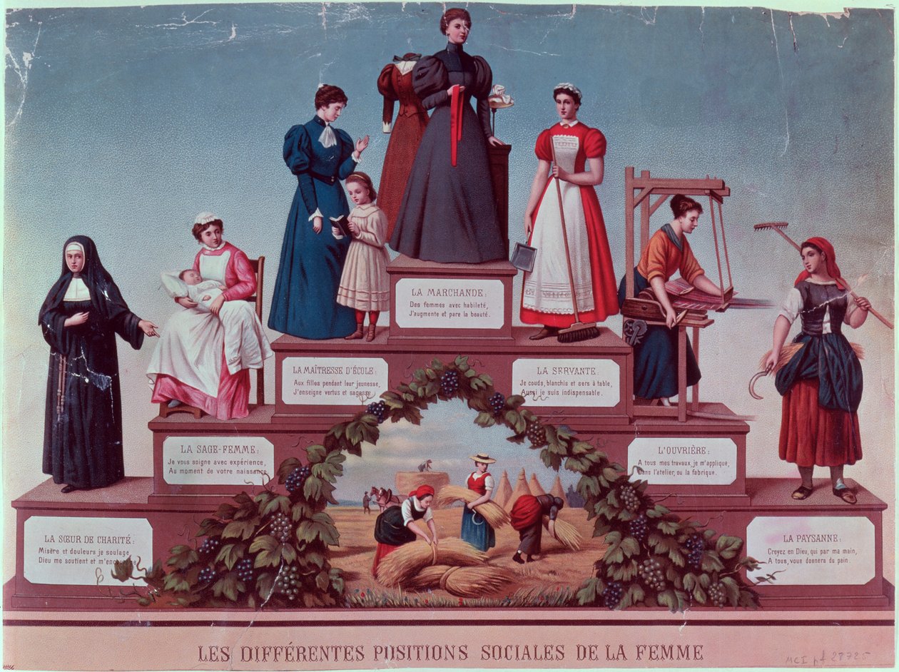 Różne pozycje społeczne kobiet, koniec XIX w. (kolorystyka) autorstwa French School