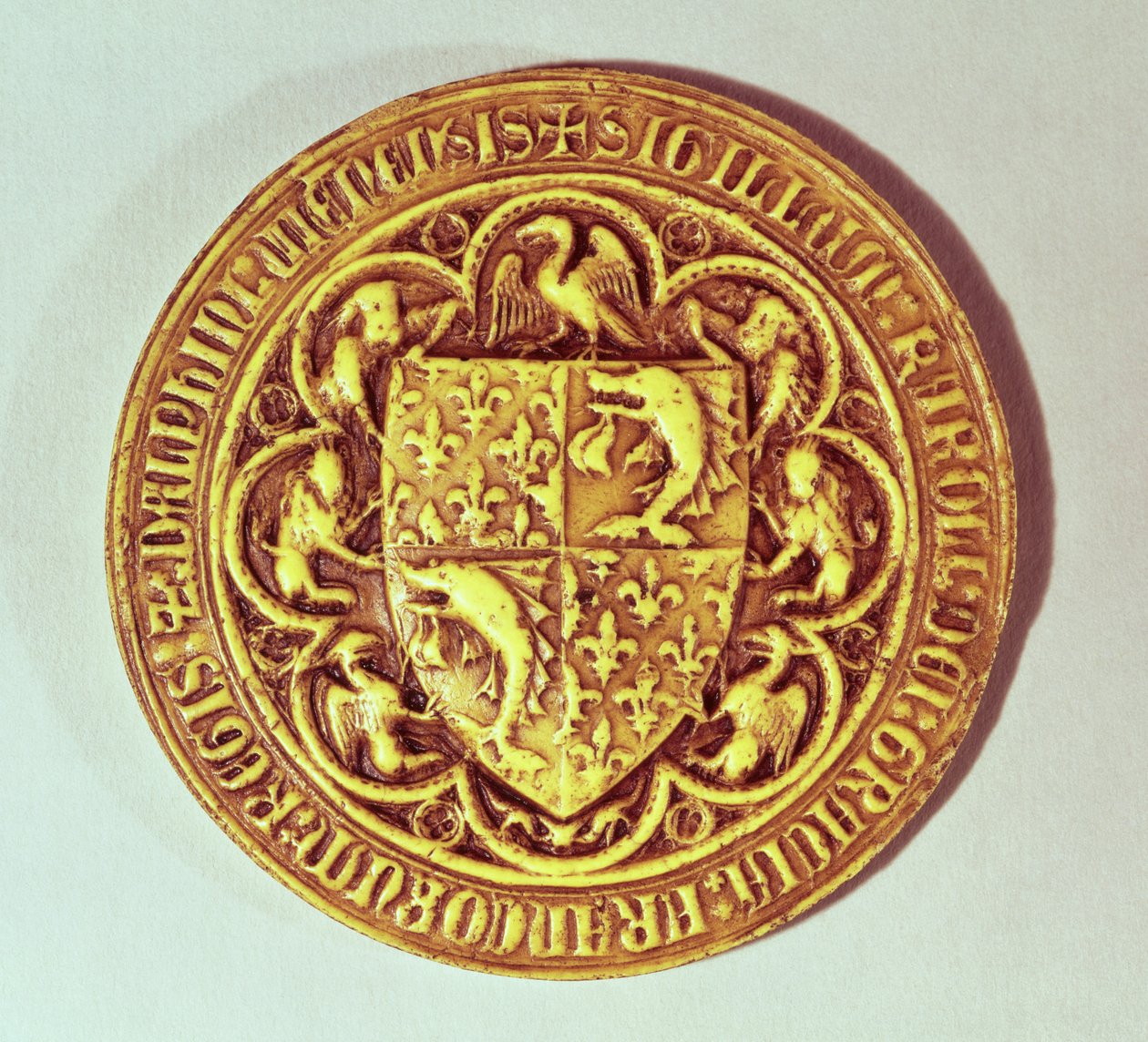 Pieczęć Delfina, Tarcza Francji, z delfinami i fleur-de-lys, 1376 autorstwa French School