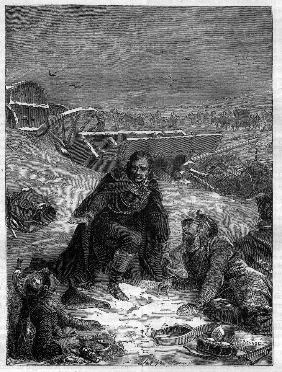 Dominique-Jean Larrey (1766-1842) - Baron Dominique Jean Larrey zajmujący się rannymi na zimowym polu bitwy - w „Historii imperium po dziejach konsulatu” Adolphe Thiers -1879 - kolekcja prywatna autorstwa French School