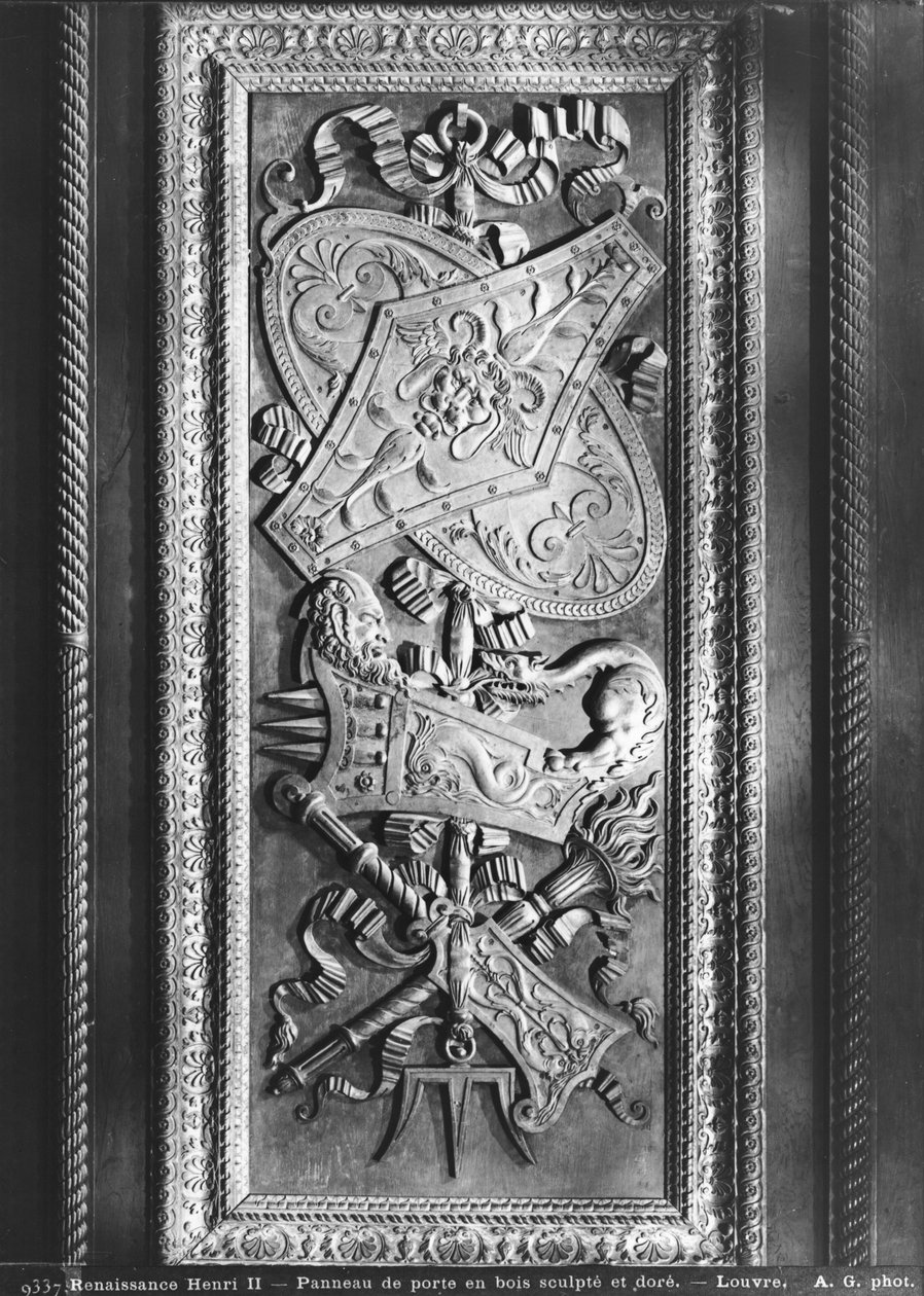 Panel drzwiowy, styl Henri II, ok.1556 (pozłacane drewno) autorstwa French School