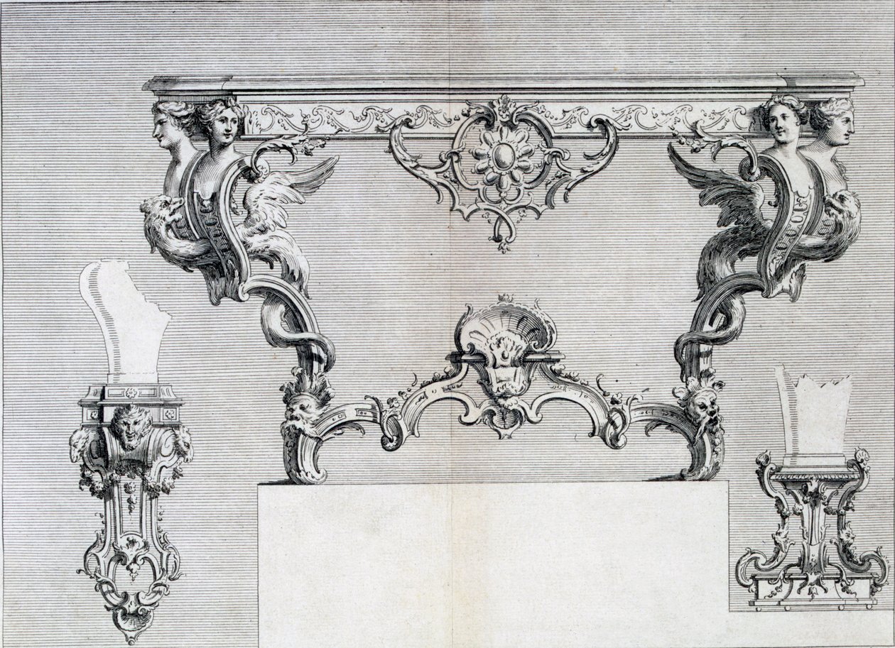 Podwójnie rozgałęziony świecznik z elementami rokoko i klasyki, z księgi wzorów z neoklasycznych projektów metaloplastyki skomponowanej przez Duhamela, ok. 1770-80 autorstwa French School