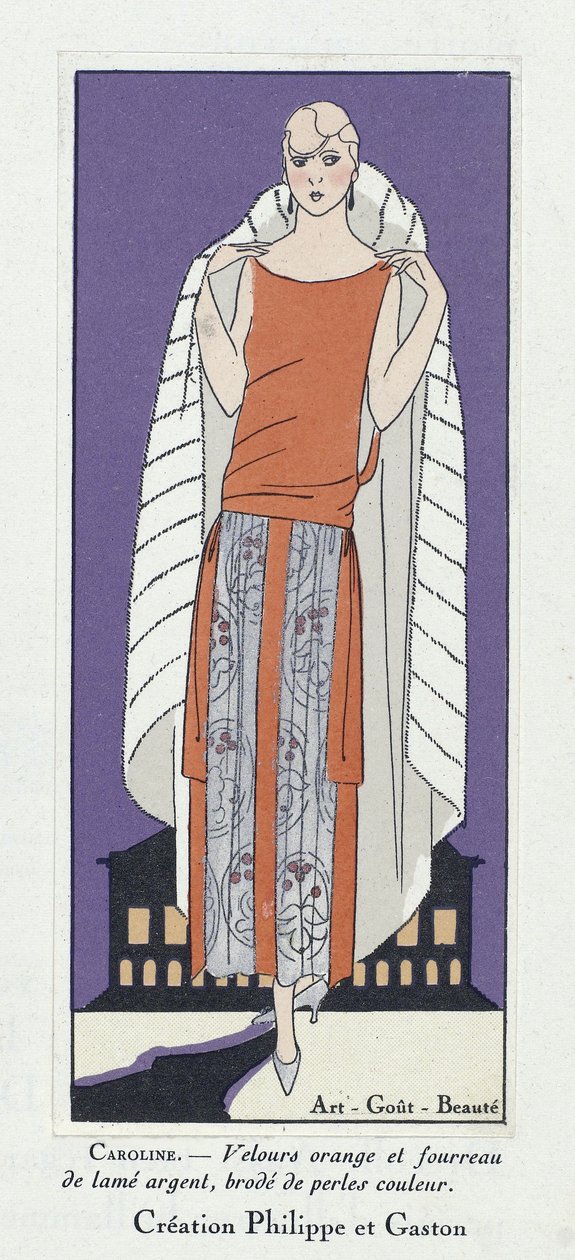 Projekt sukienki "Caroline", od Art-Gout-Beaute, pub. 1920 (kolorowa litografia) autorstwa French School
