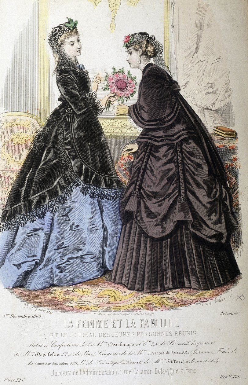 Sukienki i fryzury – w „Kobiecie i rodzinie i gazecie Młodzieży ponownie się połączyły”” z 1.12.1868 r. autorstwa French School