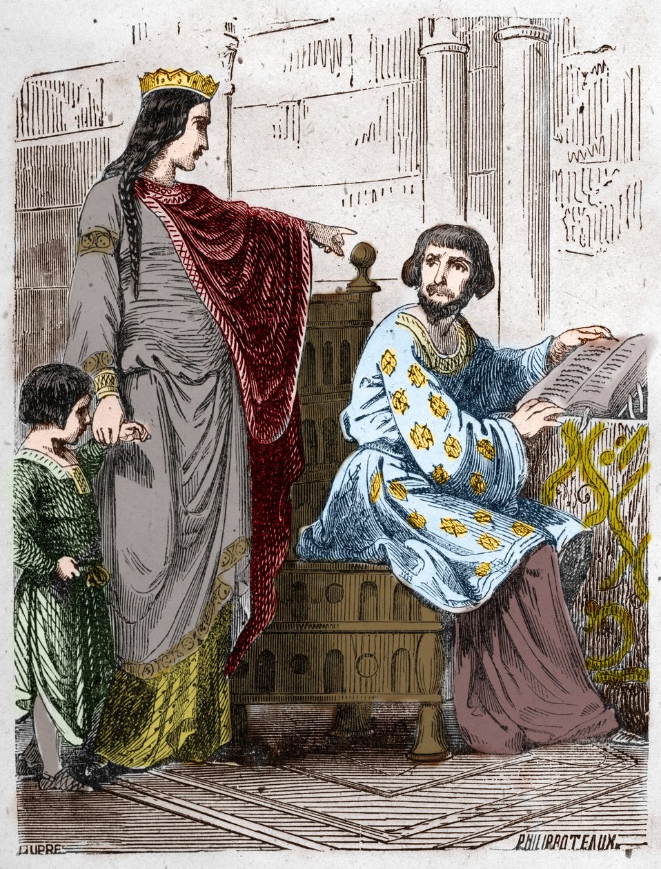 Dynastia Kapetów: Konstancja z Arles (986-1032), królowa Francji, z Robertem II Pobożnym (972-1031). autorstwa French School