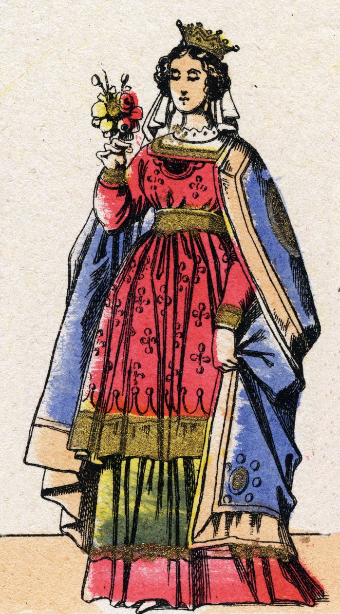 Dynastia Kapetów: Portret Adele lub Alix lub Alice de Champagne (1140-1206), królowej Francji, żony Ludwika VII dit le Jeune (1120-1180). Obrazowanie epinal z końca XIX wieku. Prywatna kolekcja. autorstwa French School