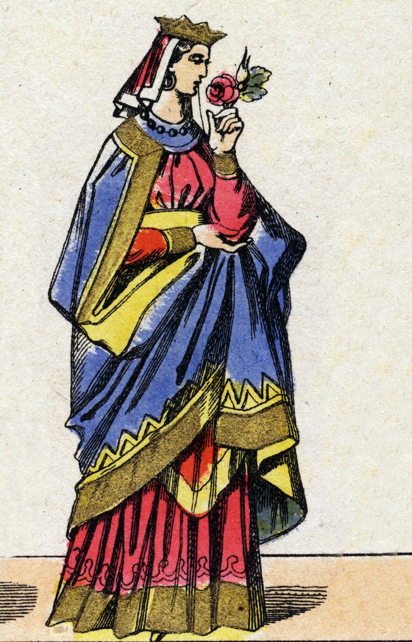 Dynastia Kapetów: Portret Berty z Holandii lub Berty z Fryzji (1058-1093) Królowa Francji, żona Filipa I Francji (1052-1108). Obrazowanie epinal z końca XIX wieku. Prywatna kolekcja. autorstwa French School