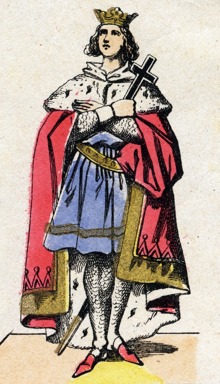 Dynastia Kapetów: Portret Ludwika IX Francji (1214-1270), króla Franków z lat 1226-1270. Obraz epinal z końca XIX wieku. Prywatna kolekcja. autorstwa French School