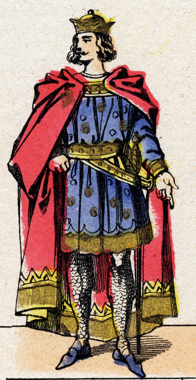Dynastia Kapetów: Portret Ludwika VII dit le Jeune (1120-1180), króla Franków od 1137 do 1180. Obraz epinal z końca XIX wieku. Prywatna kolekcja. autorstwa French School