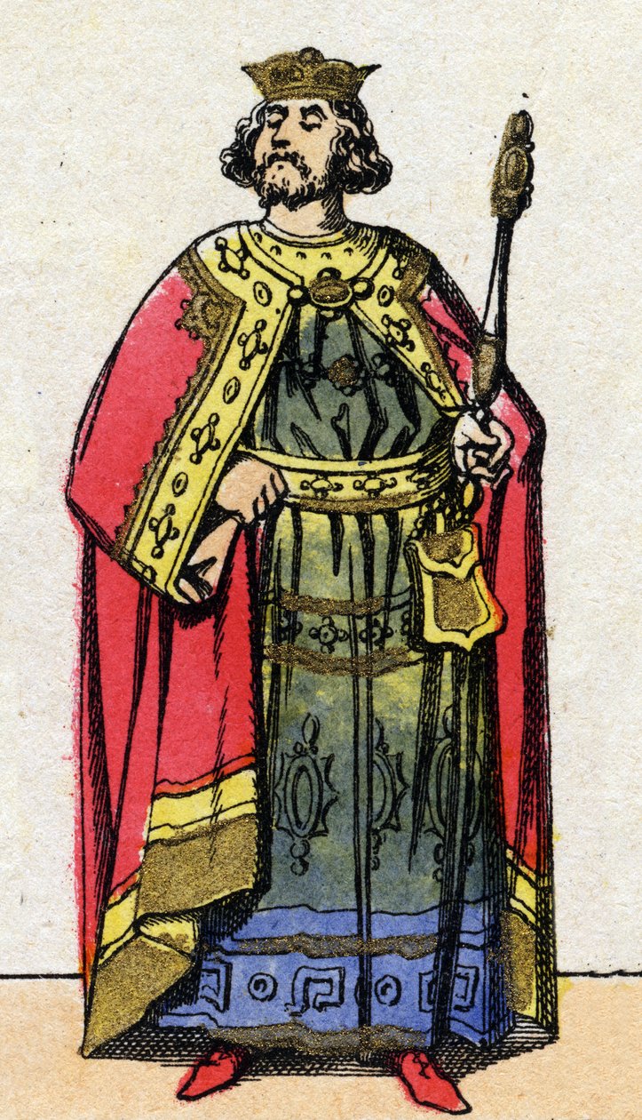Dynastia Kapetów: Portret Ludwika VI Grosa (1081-1137), króla Franków od 1108 do 1137. Obraz epinal z końca XIX wieku. Prywatna kolekcja. autorstwa French School