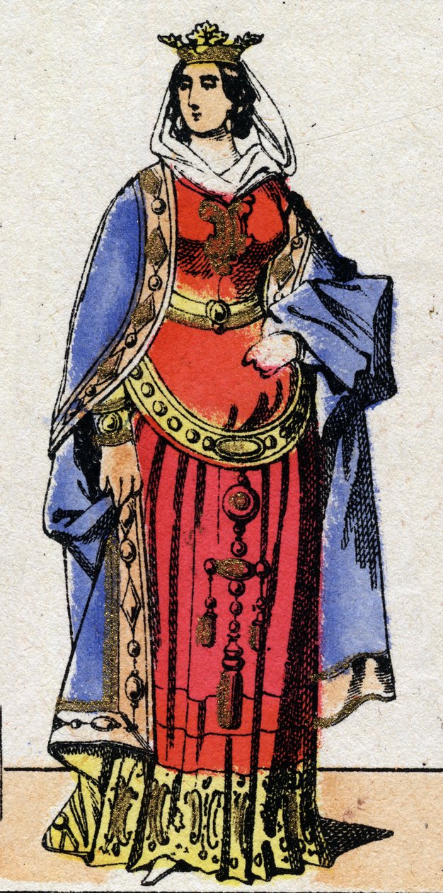 Dynastia Karolingów: Portret Bertrade lub Berthe z Laon znany jako Berthe au Grand Pied (720-783) Królowa Franków, żona Pepina le Briefa (715-768). Obrazowanie epinal z końca XIX wieku. Prywatna kolekcja. autorstwa French School