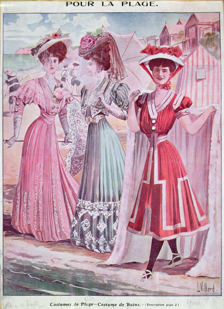 Stroje plażowe i kąpielowe z początku XX wieku, ok. 1906 (kolor lito) autorstwa French School