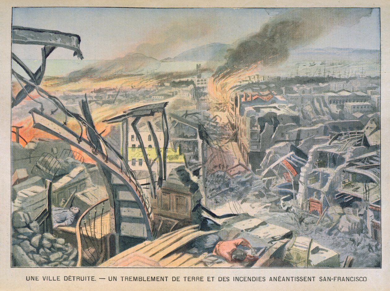 Trzęsienie ziemi i pożary w San Francisco 18 kwietnia 1906, ilustracja z Le Petit Parisien, 6 maja 1906 autorstwa French School