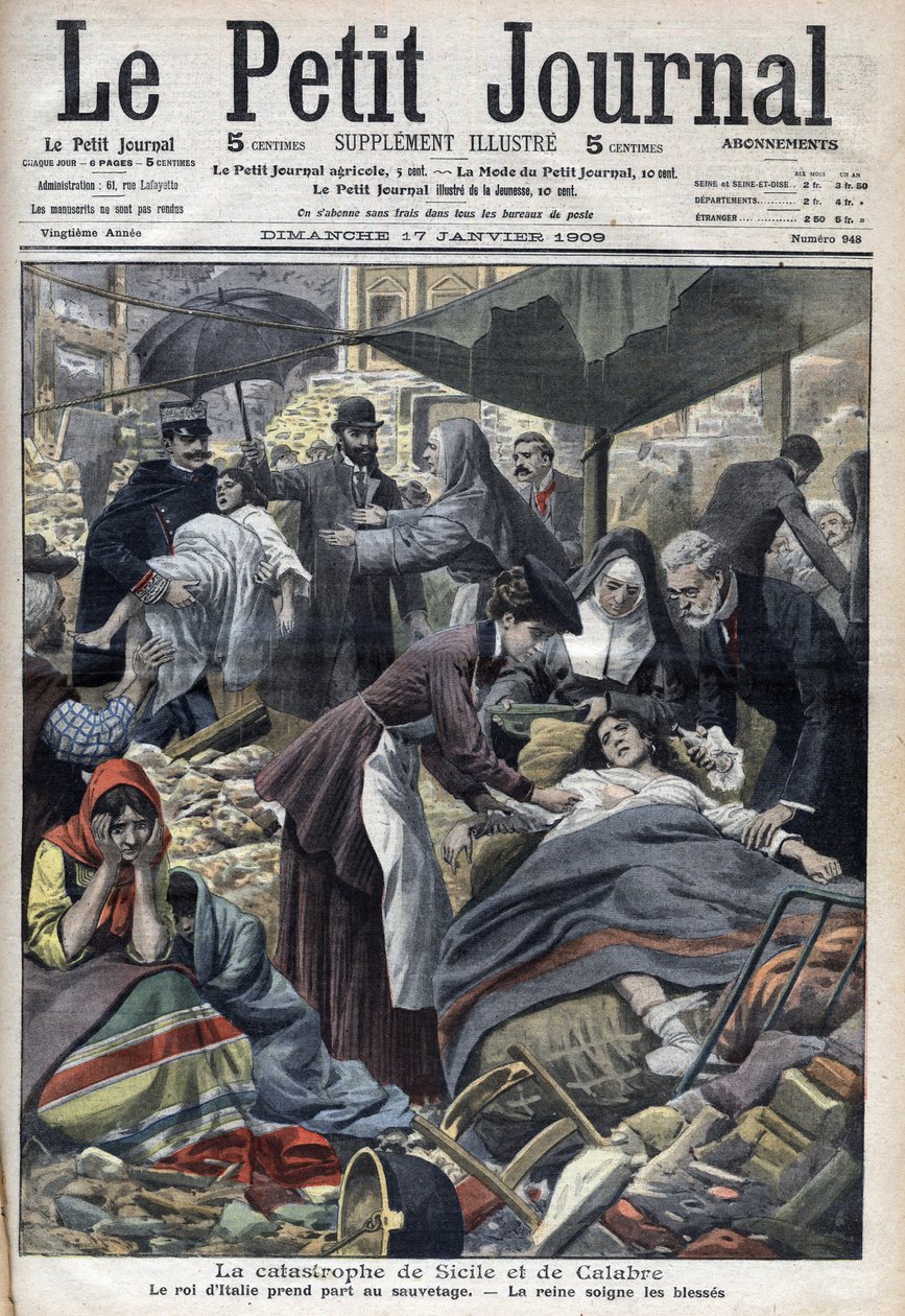 Trzęsienie ziemi na Sycylii, Kalabria 1909 „Le Petit Journal” ze stycznia 1909 (rycina) autorstwa French School