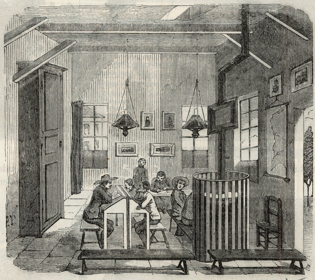 Szkoła dla idiotów w Bicetre w XIX wieku - Grawerowanie w „Tableau-de-Paris” Edmonda Texiera 1852 autorstwa French School