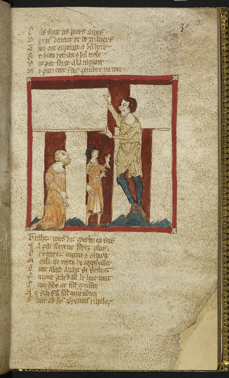 Egerton MS 3028 f.30r, Stonehenge jest budowany przy pomocy Merlina z 