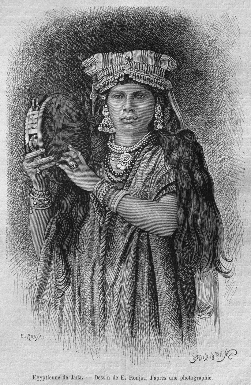Egipcjanki z Jaffy, z dzisiejszej Syrii. Podróżuje po Fenicji, Libanie i Judei. 1875-1880 Louis Charles Emile Lortet, 1884 (bw grawerowanie) autorstwa French School