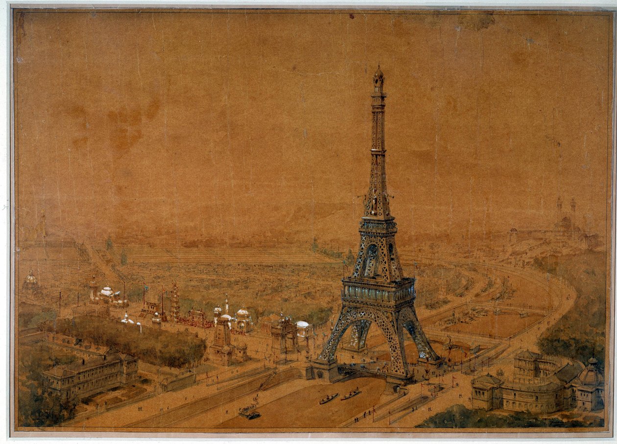 Projekt Wieży Eiffla z konkursu z 1886 r. odrzuca wystawę z 1889 r. Rysunek 1886. Paryż, Archiwum Narodowe autorstwa French School