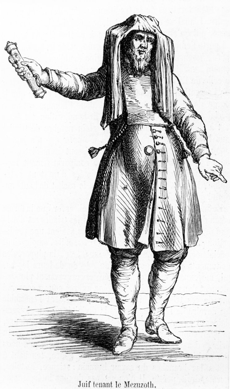 XVIII-wieczny francuski Żyd trzymający mezuzoth autorstwa French School