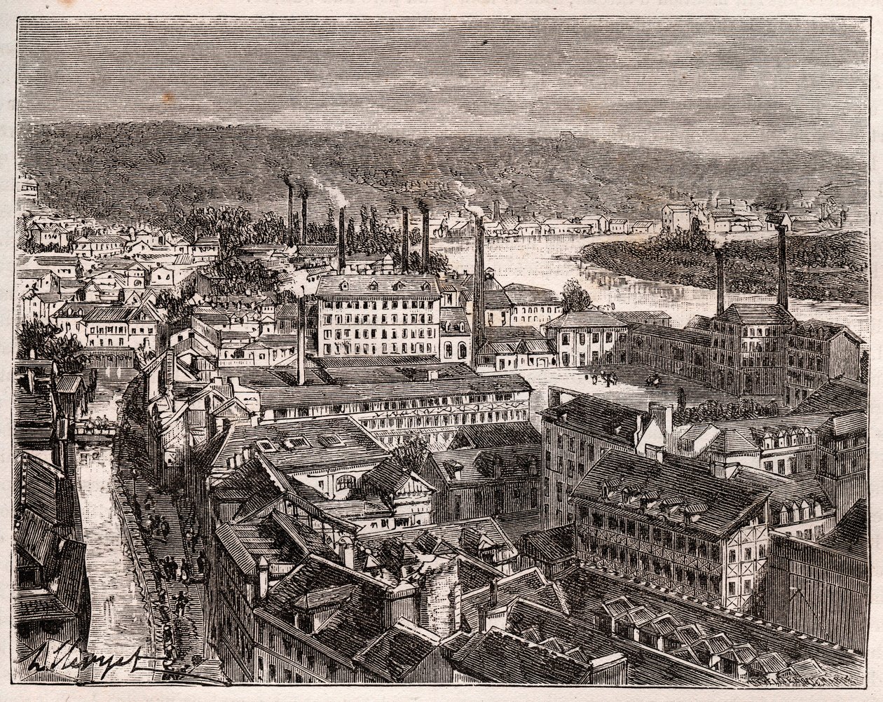 Elbeuf - Seine-Maritime - grawer w „La France illustrée: geography, history, statystyczna administracja” V.A. Malt-Brown. 1884 autorstwa French School
