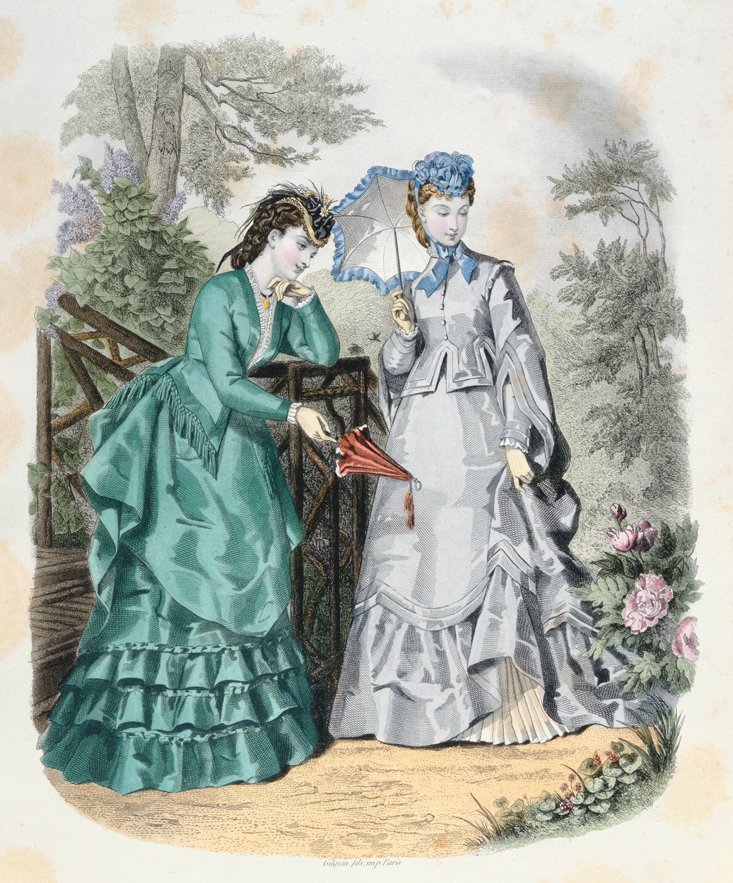 Eleganckie kobiety w ogrodzie, z La Mode Illustrée, 1871 autorstwa French School
