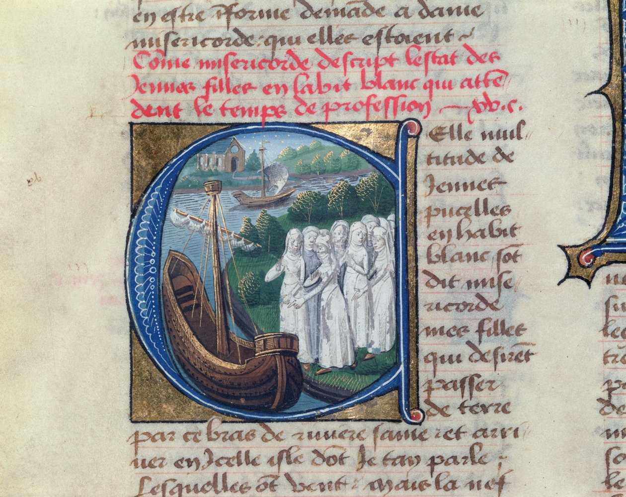 Zaokrętowanie Sióstr Miłosierdzia z Hotelu Dieu de Paris, z Le Livre de Vie Active de lHotel Dieu by Jean Henry, ok.1482 autorstwa French School