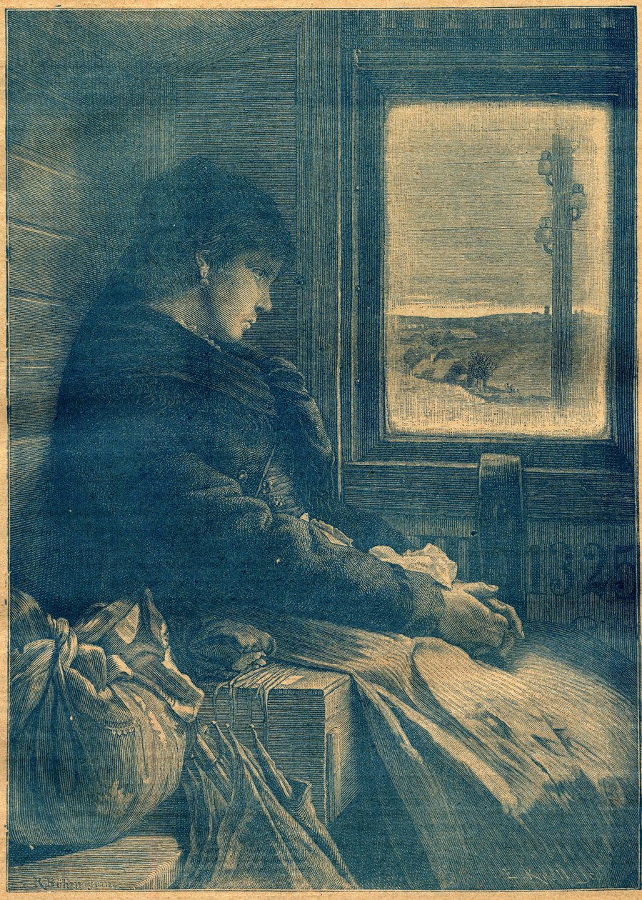 Emigracja w pociągu. Grawer w „La Terre Illustree” nr 103 z 20 października autorstwa French School
