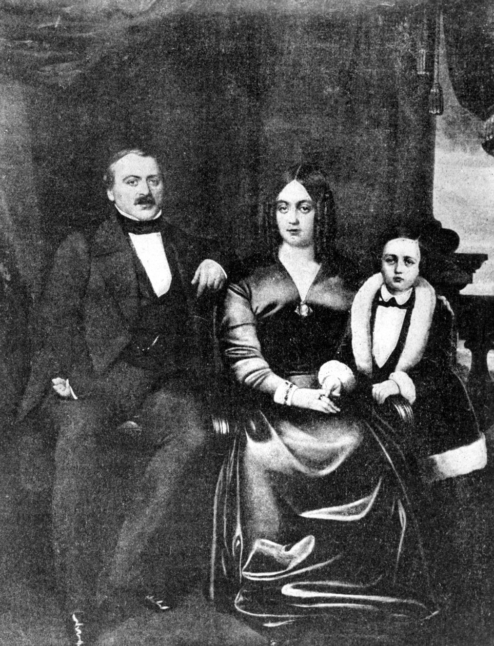 Emile Zola (1840-1902) i jego rodzice, ok.1846 autorstwa French School