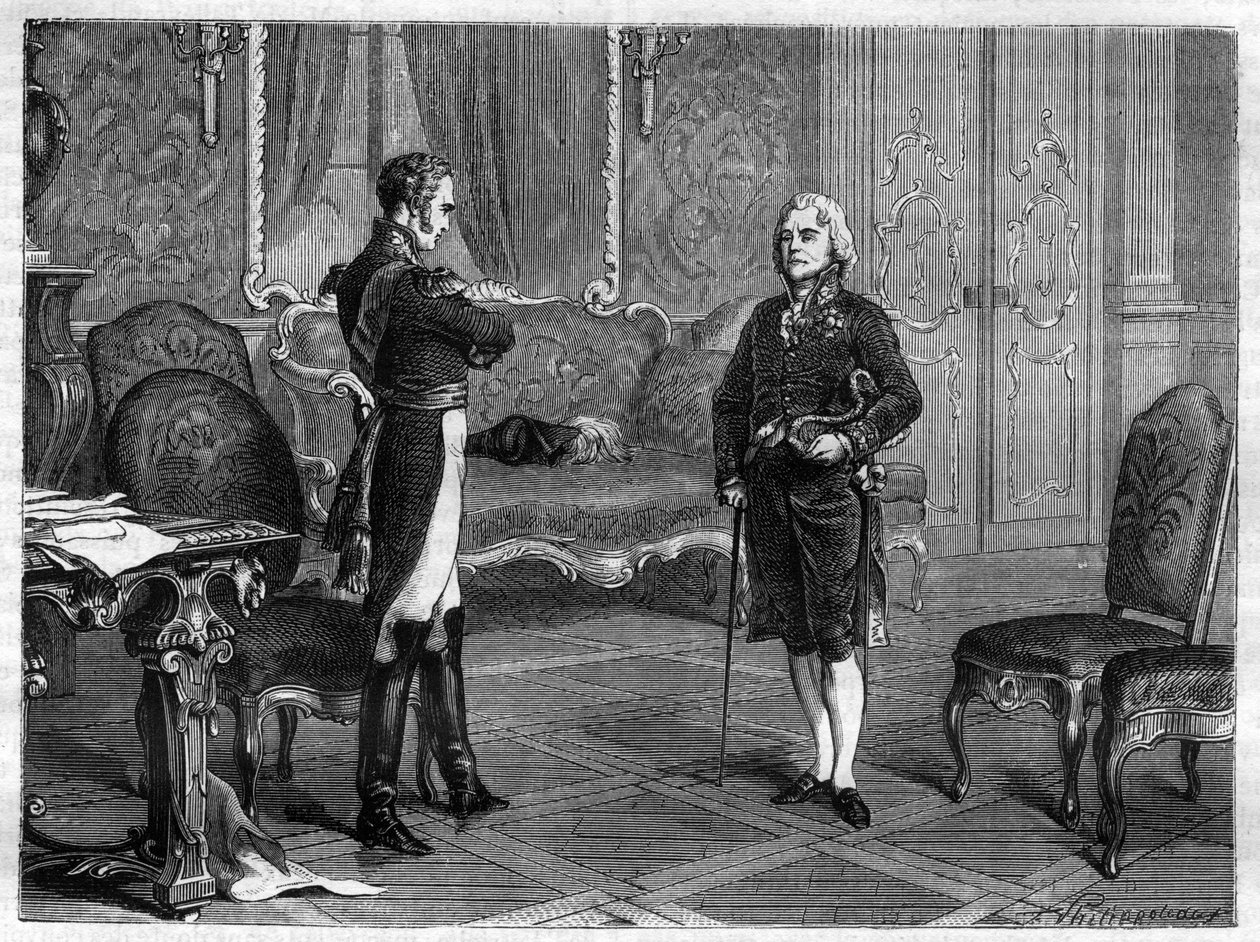 Cesarz Rosji Aleksander I (1777-1825) (Aleksandr) z Charlesem Maurice de Talleyrand Perigord (1754-1838) autorstwa French School