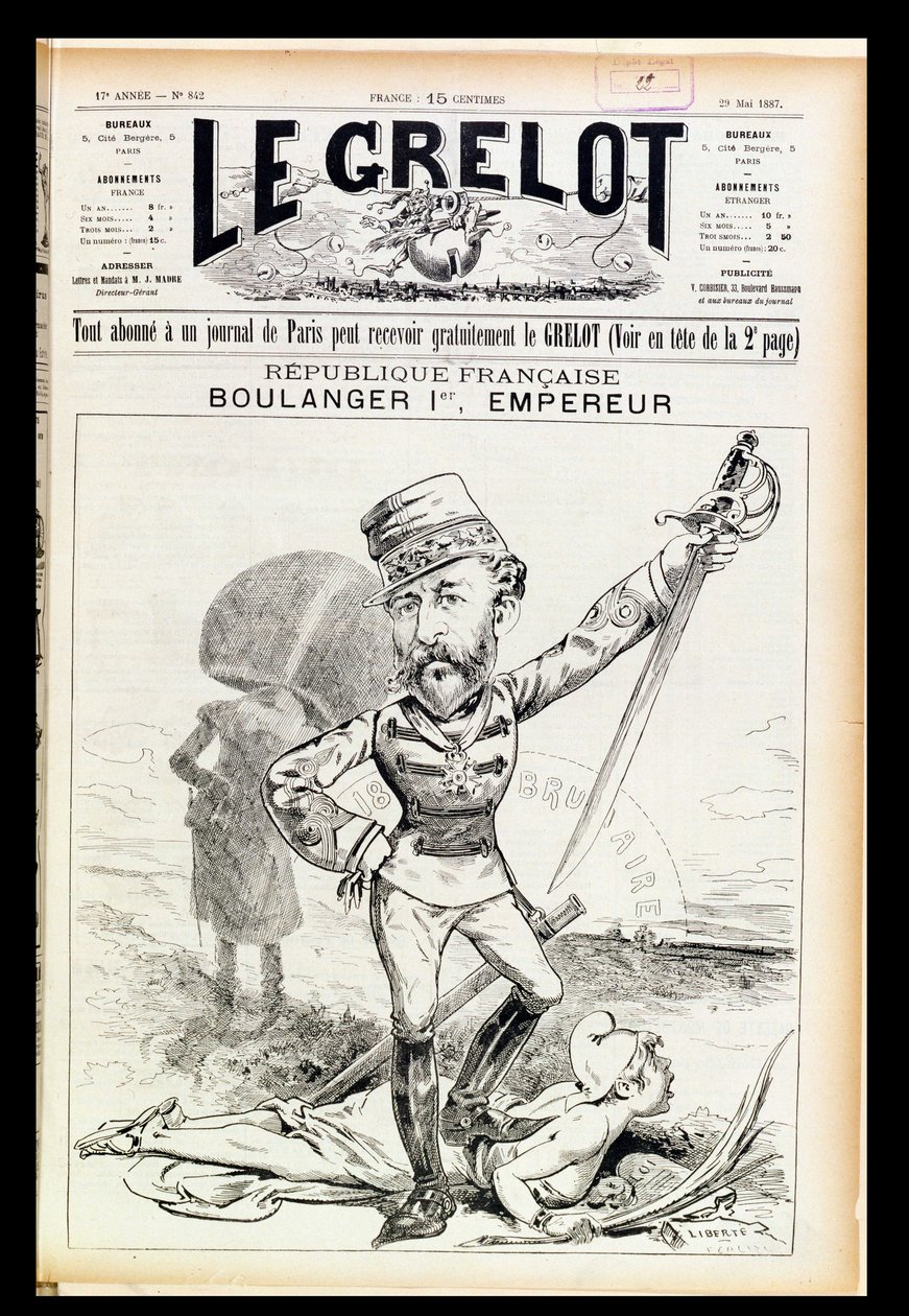 Cesarz Boulanger I, karykatura z okładki Le Grelot, 29 maja 1887 autorstwa French School