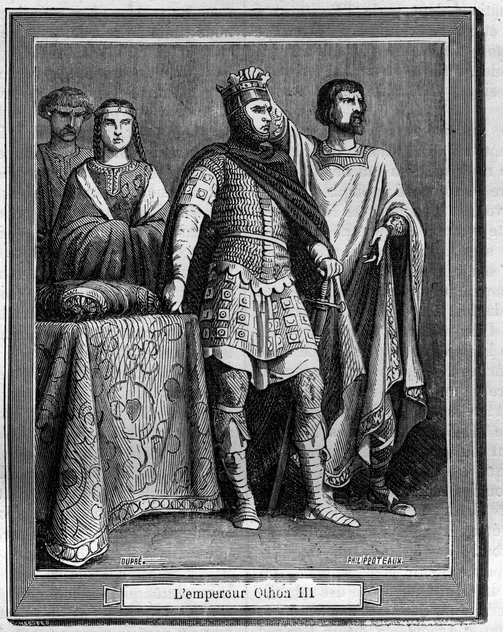 Cesarz Othon III (980-1002), niemiecki cesarz rzymski Grawer w „Historii papieża-króla-królowej-i cesarzy na przestrzeni wieków” Maurice Lachatre autorstwa French School