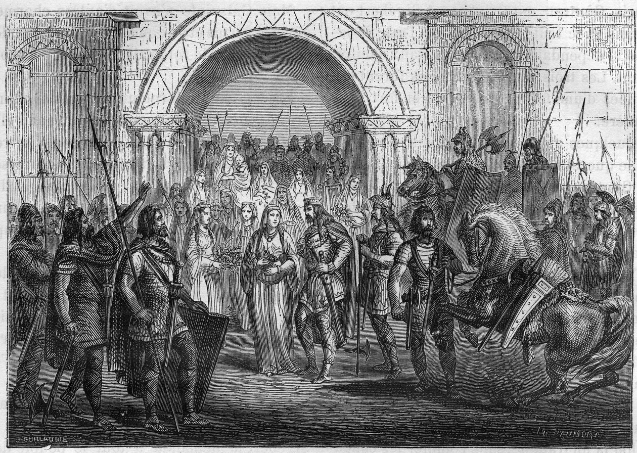 Wejście Chilperic I (539-584), króla Franków i Galsuinte lub Galswinthe do Rouen. autorstwa French School