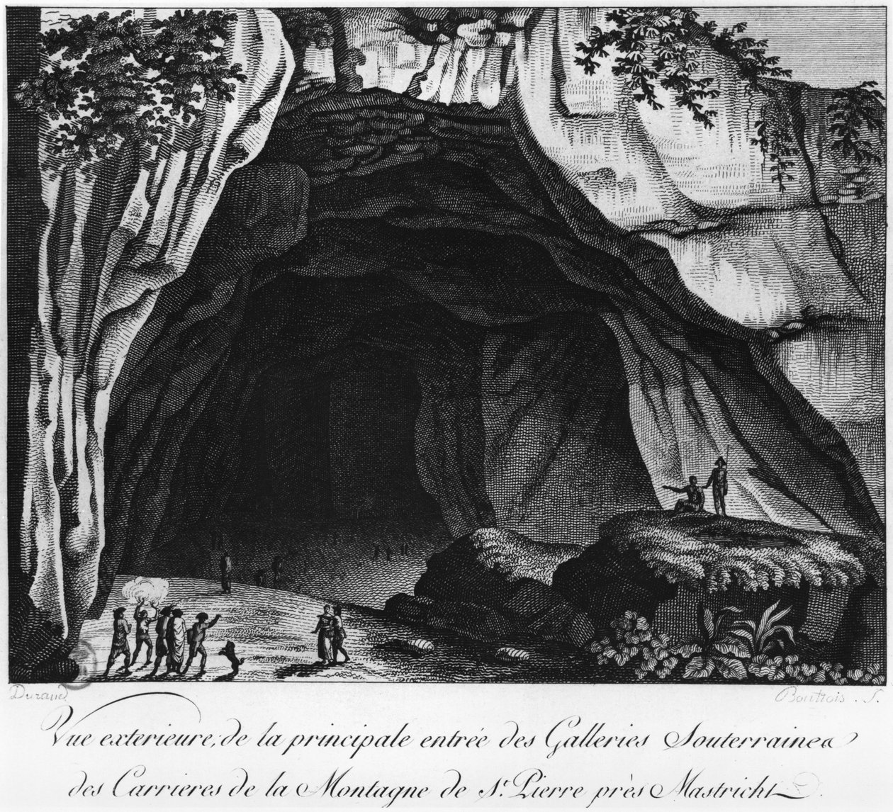Wejście do podziemnych kamieniołomów, ilustracja z Histoire naturelle de la Montagne Saint-Pierre de Maastricht autorstwa Barthelemy Faujas de Saint Fond (1743-1819) 1799 autorstwa French School