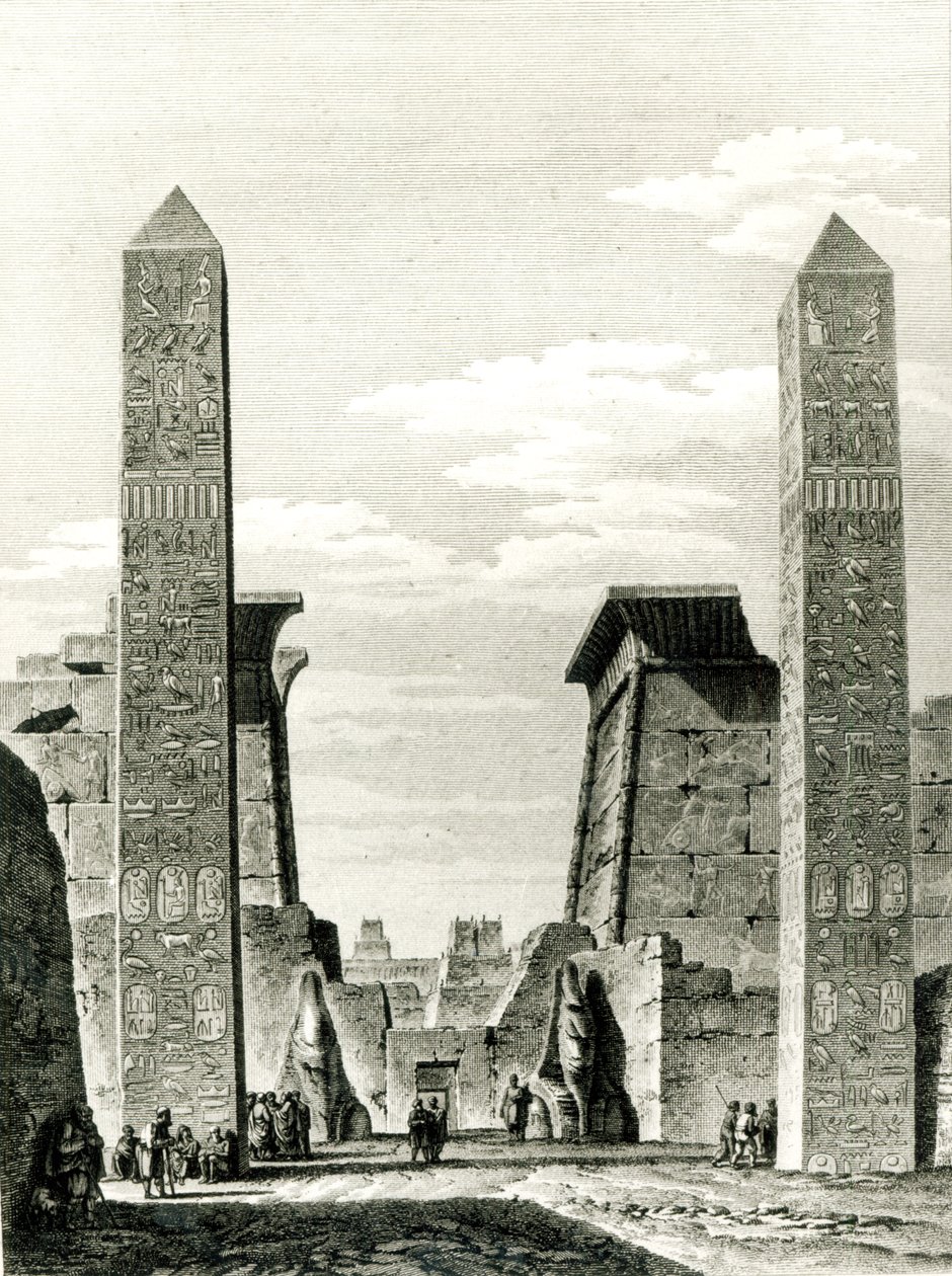 Wejście do Świątyni Luksorskiej, z Podróży w Dolnym i Górnym Egipcie przez Dominique Vivant Denon (1747-1825) 1802 autorstwa French School
