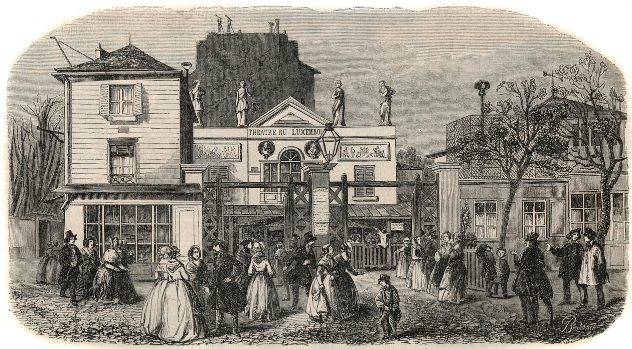 Wejście do teatru luksemburskiego Bobino w XIX wieku - Grawerowanie w „Tableau-de-Paris” Edmonda Texiera 1852 autorstwa French School