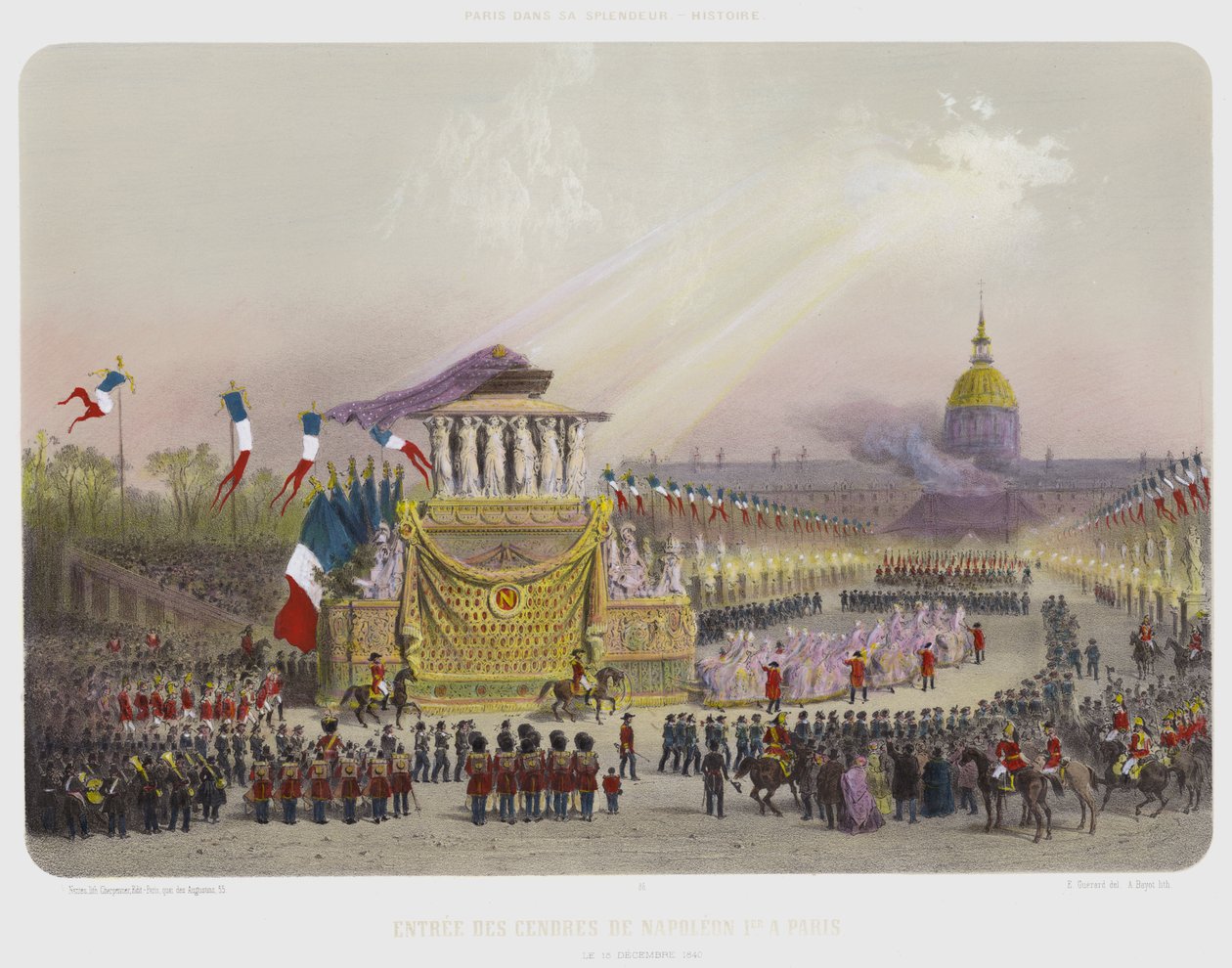 Entree Des Cendres De Napoleon 1er A Paris, Le 15 Decembre 1840 (kolorowa litografia) autorstwa French School